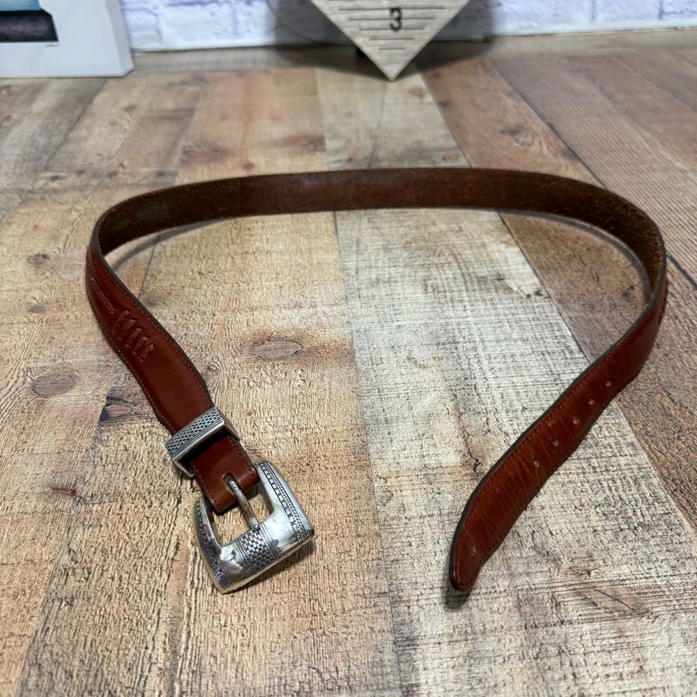 Vintage 90s Onyx by Brighton 1993 Sz 36 Brown Leather Western Belt
